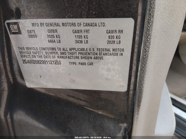 Aukcja sprzedaży 2009 Buick Lacrosse Cxl, vin: 2G4WD582991121253, numer aukcji: 45135979
