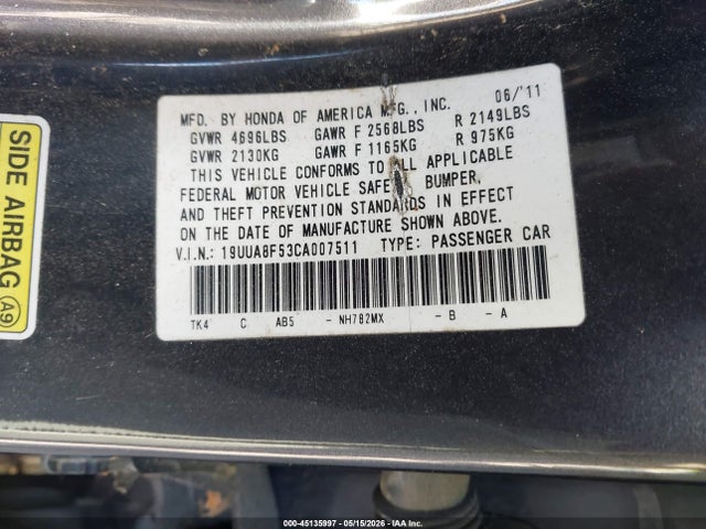 Продаж на аукціоні авто 2012 Acura Tl 3.5, vin: 19UUA8F53CA007511, номер лоту: 45135997
