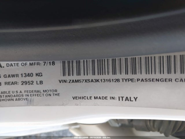 45135999 :رقم المزاد ، ZAM57XSA3K1316128 vin ، 2019 Maserati Ghibli مزاد بيع