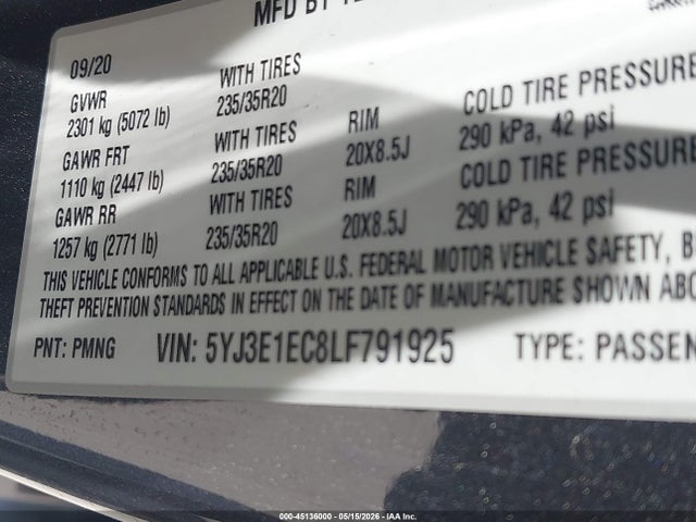 Продажа на аукционе авто 2020 Tesla Model 3 Performance Dual Motor All-wheel Drive, vin: 5YJ3E1EC8LF791925, номер лота: 45136000