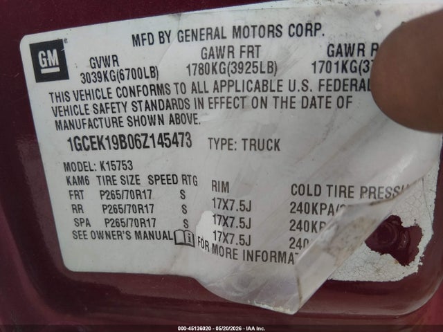Aukcja sprzedaży 2006 Chevrolet Silverado 1500 Lt2, vin: 1GCEK19B06Z145473, numer aukcji: 45136020