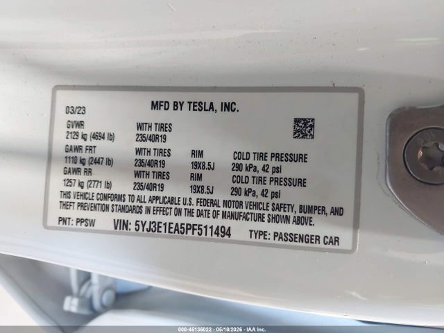 Tesla Model 3 Rear-wheel Drive 2023 5YJ3E1EA5PF511494 Image 9