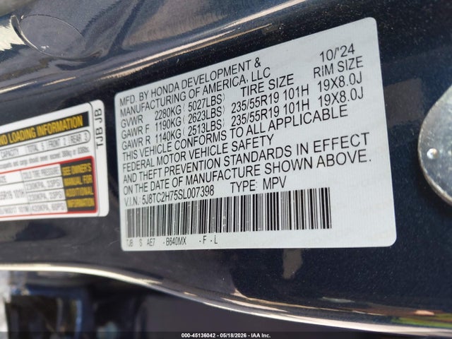 Auction sale of the 2025 Acura Rdx Advance, vin: 5J8TC2H75SL007398, lot number: 45136042