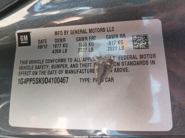 45136046 :رقم المزاد ، 1G4PP5SK9D4100467 vin ، 2013 Buick Verano مزاد بيع