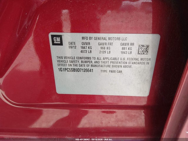 Продаж на аукціоні авто 2013 Chevrolet Cruze 1lt Auto, vin: 1G1PC5SB9D7126641, номер лоту: 45136062