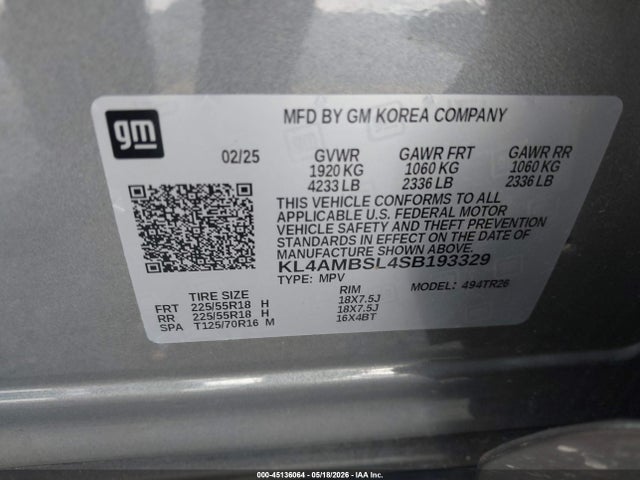 45136064 :رقم المزاد ، KL4AMBSL4SB193329 vin ، 2025 Buick Encore Gx Preferred Fwd مزاد بيع