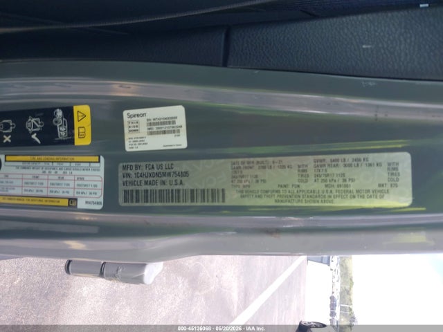 45136068 :رقم المزاد ، 1C4HJXDN5MW754805 vin ، 2021 Jeep Wrangler Unlimited Sport S 4x4 مزاد بيع