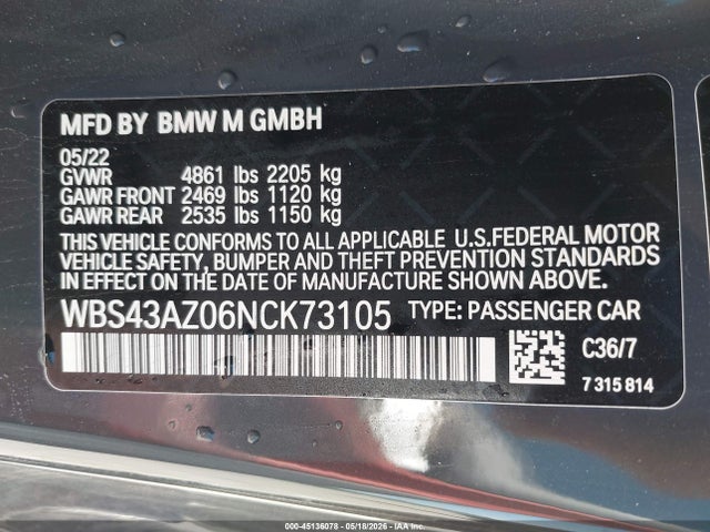 BMW M4 Competition Xdrive 2022 WBS43AZ06NCK73105 Image 9
