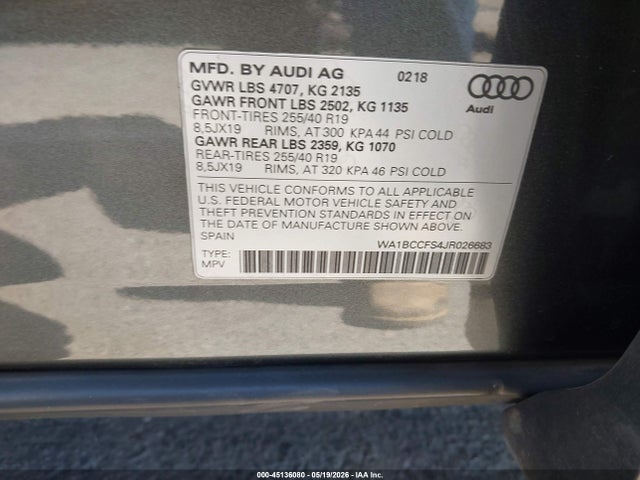 Aukcja sprzedaży 2018 Audi Q3 2.0t Premium, vin: WA1BCCFS4JR026683, numer aukcji: 45136080
