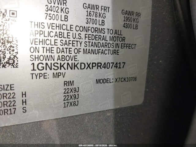 2023 Chevrolet Tahoe 4wd Lt მანქანა იყიდება აუქციონზე, vin: 1GNSKNKDXPR407417, აუქციონის ნომერი: 45136085