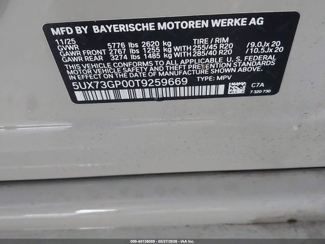 BMW X3 M50 Xdrive 2026 5UX73GP00T9259669 Image 9
