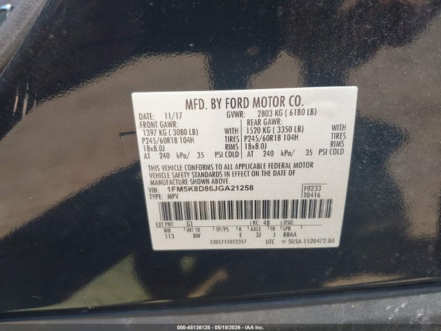 Продаж на аукціоні авто 2018 Ford Explorer Xlt, vin: 1FM5K8D86JGA21258, номер лоту: 45136128