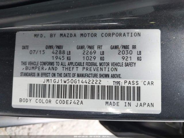 JM1GJ1W50G1442222 Mazda Mazda6 I Grand Touring