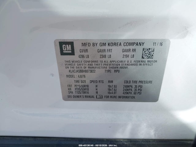 Aukcja sprzedaży 2017 Buick Encore Preferred, vin: KL4CJASB8HB073822, numer aukcji: 45136140