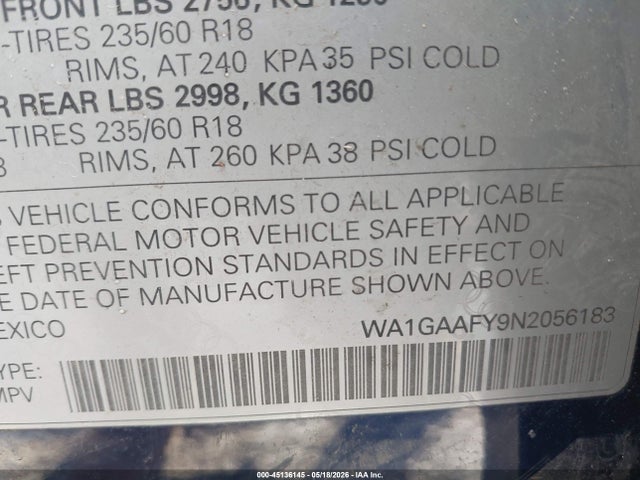 WA1GAAFY9N2056183 Audi Q5 Premium 45 Tfsi S Line Quattro S Tronic