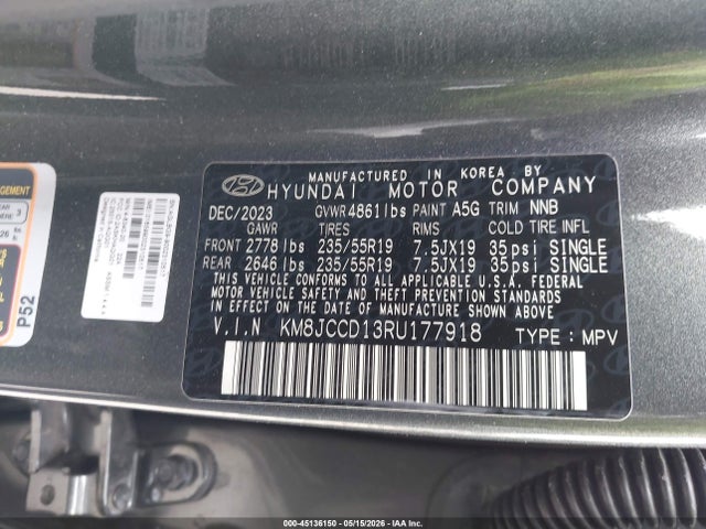 Продаж на аукціоні авто 2024 Hyundai Tucson Hybrid Sel Convenience, vin: KM8JCCD13RU177918, номер лоту: 45136150