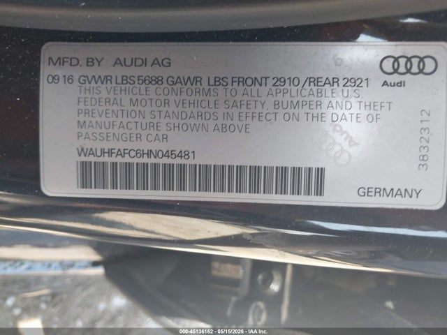 Продажа на аукционе авто 2017 Audi S6 4.0t Premium Plus, vin: WAUHFAFC6HN045481, номер лота: 45136162