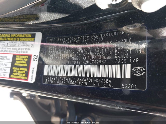 Продаж на аукціоні авто 2019 Toyota Camry Se, vin: 4T1B11HK2KU782987, номер лоту: 45136207