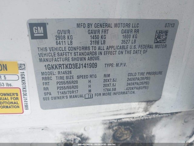 Auction sale of the 2014 Gmc Acadia Denali, vin: 1GKKRTKD3EJ141909, lot number: 45136216