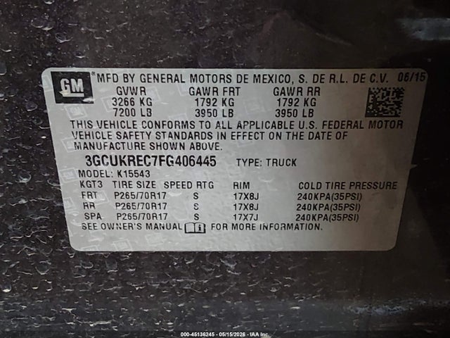 Chevrolet Silverado 1500 1lt 2015 3GCUKREC7FG406445 Image 9