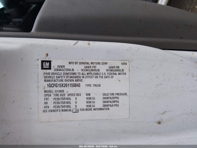 45136249 :رقم المزاد ، 1GCFG15X261150843 vin ، 2006 Chevrolet Express Work Van مزاد بيع