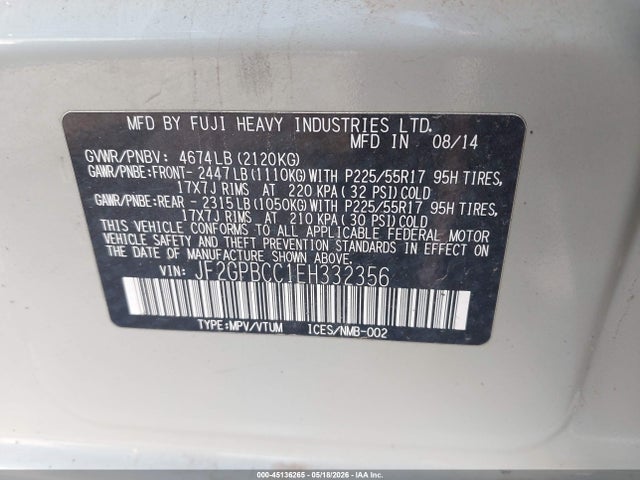 45136265 :رقم المزاد ، JF2GPBCC1EH332356 vin ، 2014 Subaru Xv Crosstrek Hybrid 2.0i مزاد بيع