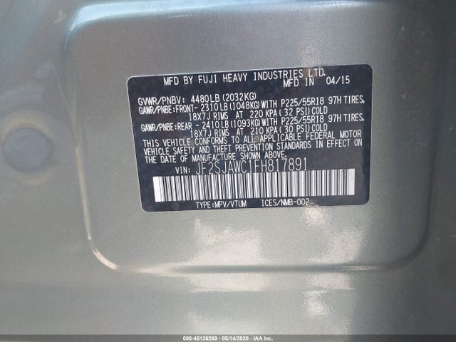 Продаж на аукціоні авто 2015 Subaru Forester 2.5i Touring, vin: JF2SJAWC1FH817891, номер лоту: 45136269