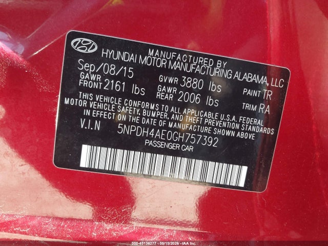Продаж на аукціоні авто 2016 Hyundai Elantra Se, vin: 5NPDH4AE0GH757392, номер лоту: 45136277