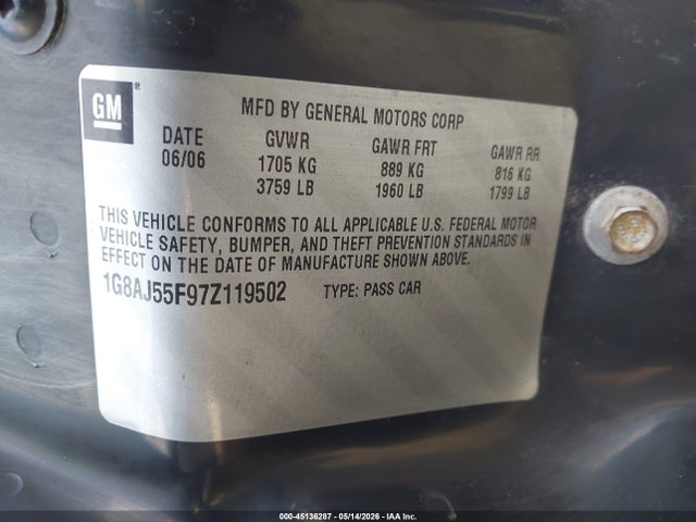 2007 Saturn Ion 2 მანქანა იყიდება აუქციონზე, vin: 1G8AJ55F97Z119502, აუქციონის ნომერი: 45136287