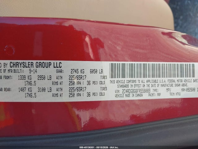 Продаж на аукціоні авто 2015 Dodge Grand Caravan Se, vin: 2C4RDGBG6FR558089, номер лоту: 45136301
