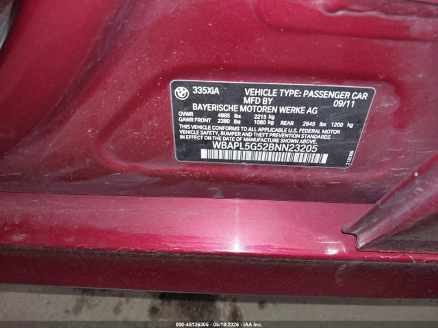 Продаж на аукціоні авто 2011 Bmw 335i Xdrive, vin: WBAPL5G52BNN23205, номер лоту: 45136305