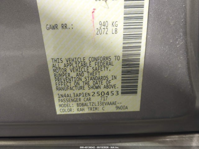 Aukcja sprzedaży 2014 Nissan Altima 2.5 Sv, vin: 1N4AL3AP1EN250453, numer aukcji: 45136342