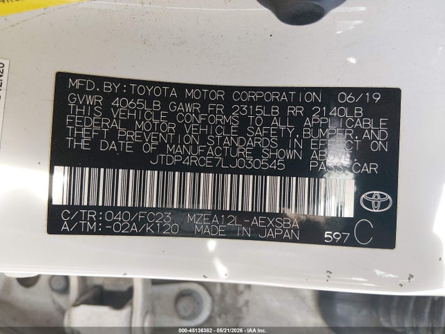 2020 Toyota Corolla Se მანქანა იყიდება აუქციონზე, vin: JTDP4RCE7LJ030545, აუქციონის ნომერი: 45136382