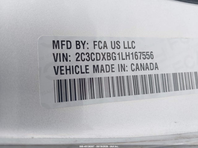 Aukcja sprzedaży 2020 Dodge Charger Sxt Rwd, vin: 2C3CDXBG1LH167556, numer aukcji: 45136387