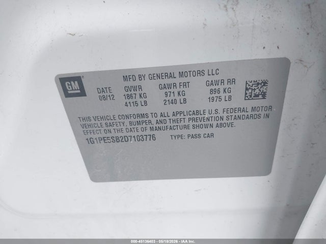 Aukcja sprzedaży 2013 Chevrolet Cruze 2lt Auto, vin: 1G1PE5SB2D7103776, numer aukcji: 45136403