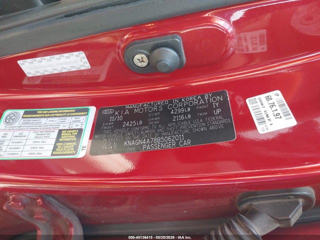 Aukcja sprzedaży 2011 Kia Optima Ex, vin: KNAGN4A78B5062011, numer aukcji: 45136415