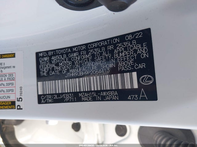 Aukcja sprzedaży 2023 Lexus Ux 250h F Sport Handling, vin: JTHR9JBH9P2064413, numer aukcji: 45136430