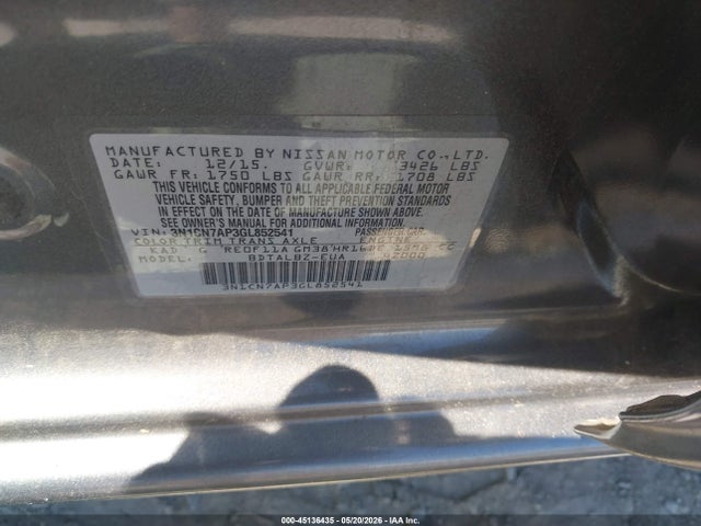 Продажа на аукционе авто 2016 Nissan Versa S/s Plus/sv/sl, vin: 3N1CN7AP3GL852541, номер лота: 45136435