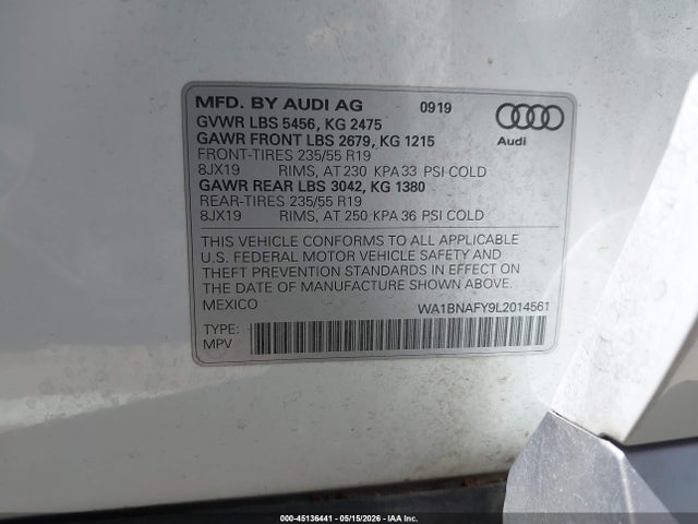 Продажа на аукционе авто 2020 Audi Q5 Premium Plus, vin: WA1BNAFY9L2014561, номер лота: 45136441