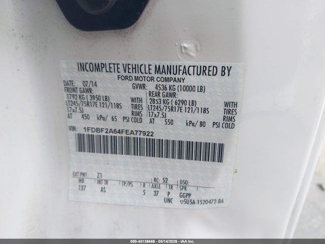 Aukcja sprzedaży 2015 Ford F-250 Xl, vin: 1FDBF2A64FEA77922, numer aukcji: 45136446
