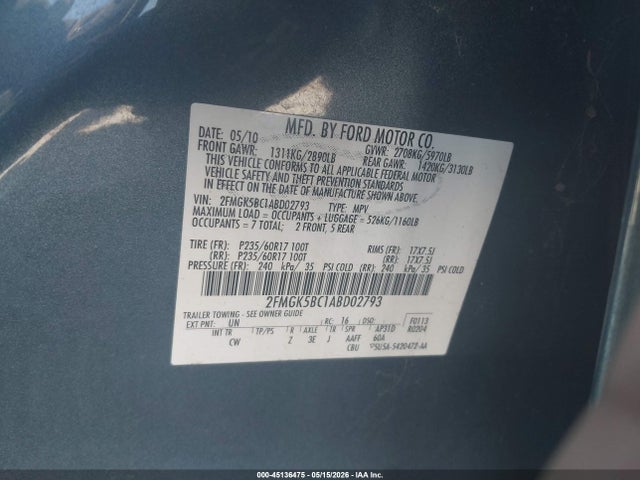 Aukcja sprzedaży 2010 Ford Flex Se, vin: 2FMGK5BC1ABD02793, numer aukcji: 45136475