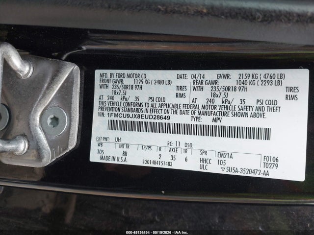 Продаж на аукціоні авто 2014 Ford Escape Titanium, vin: 1FMCU9JX8EUD28649, номер лоту: 45136494