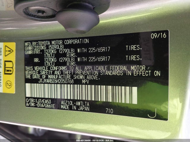 45136499 :رقم المزاد ، JTJYARBZ6H2050768 vin ، 2017 Lexus Nx 200t مزاد بيع
