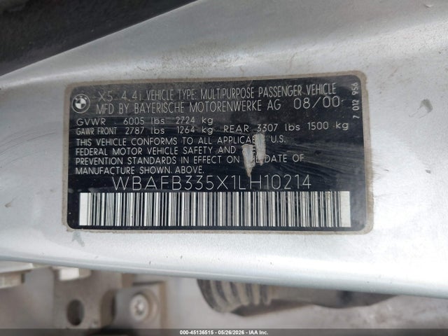 Продажа на аукционе авто 2001 Bmw X5 4.4, vin: WBAFB335X1LH10214, номер лота: 45136515