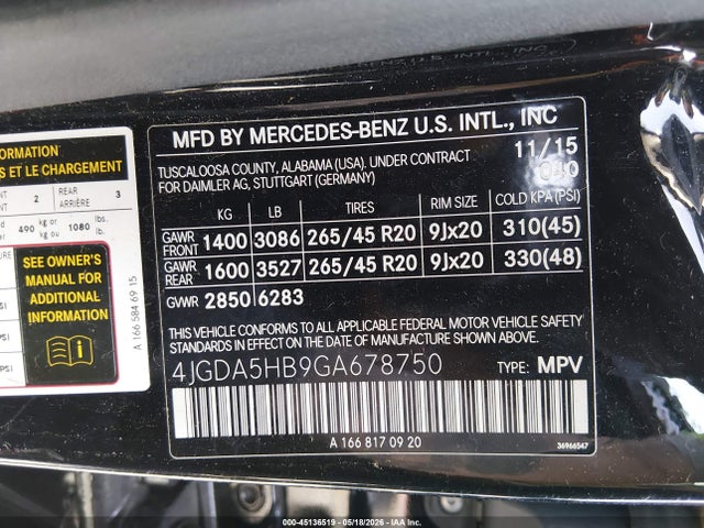 4JGDA5HB9GA678750 Mercedes-Benz Gle 350 4matic