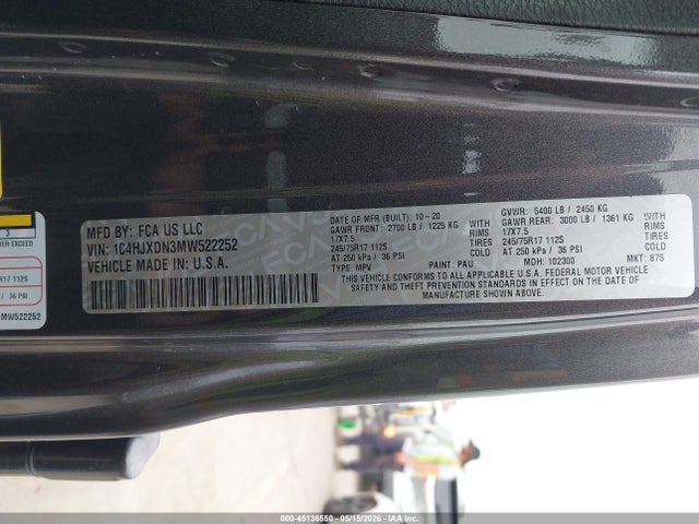 2021 Jeep Wrangler Unlimited Sport S 4x4 მანქანა იყიდება აუქციონზე, vin: 1C4HJXDN3MW522252, აუქციონის ნომერი: 45136550