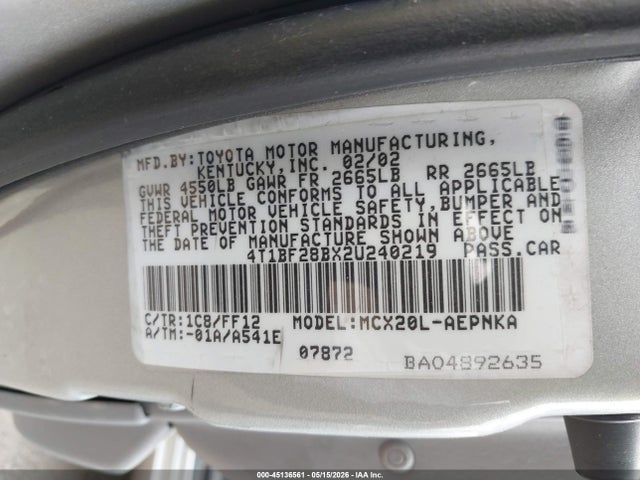 Aukcja sprzedaży 2002 Toyota Avalon Xl, vin: 4T1BF28BX2U240219, numer aukcji: 45136561