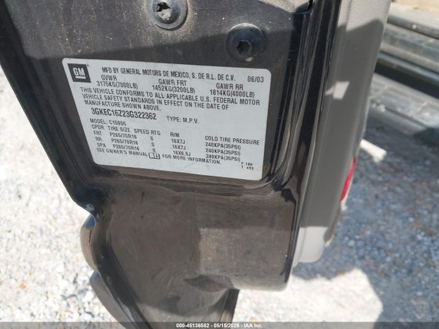 2003 Gmc Yukon Xl 1500 Slt მანქანა იყიდება აუქციონზე, vin: 3GKEC16Z23G322362, აუქციონის ნომერი: 45136582