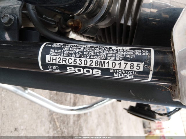 Продажа на аукционе авто 2008 Honda Vt750 C2, vin: JH2RC53028M101785, номер лота: 45136599