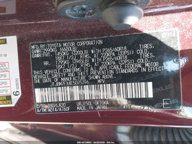 Продажа на аукционе авто 2014 Lexus Gx 460, vin: JTJBM7FX4E5075396, номер лота: 45136602
